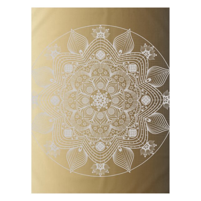 Nappe Fleurs, Feuilles, Dentelle Blanche Floral Mandala  (Devant)