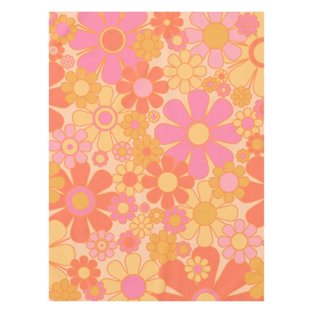 Nappe Fleurs Jardin Rétro Super Floral Rose Jaune (Devant)