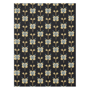 Nappe Fleurs Jaunes Bleues Sur Fond Noir Pour Décoration