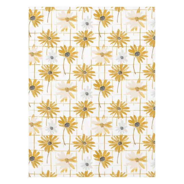 Nappe Fleurs jaunes et blanches - Plaid doré déprimé (Devant)