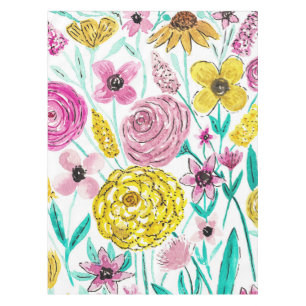 Nappe Fleurs Jaunes Rose d'été Motif d'aquarelle
