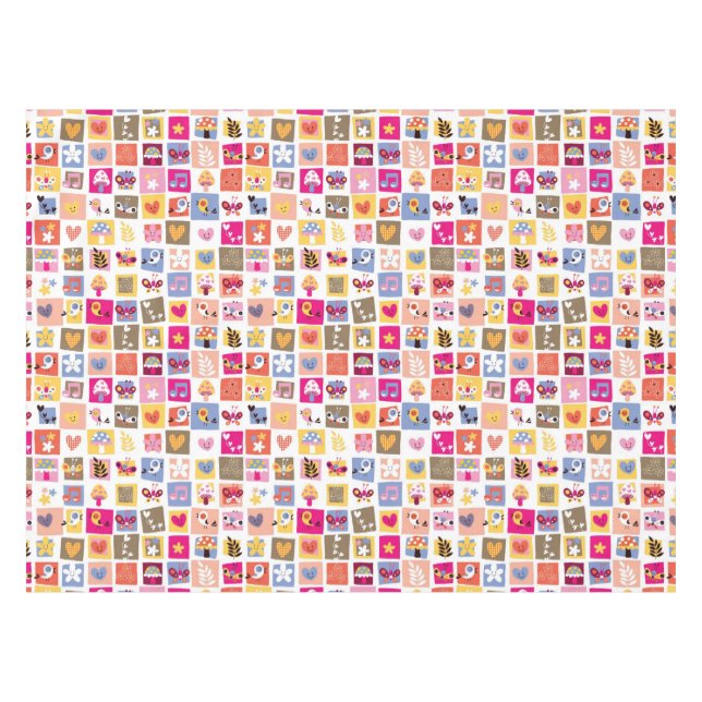 Nappe fleurs mignonnes, oiseaux, motif de carrés de (Devant (Horizontal))