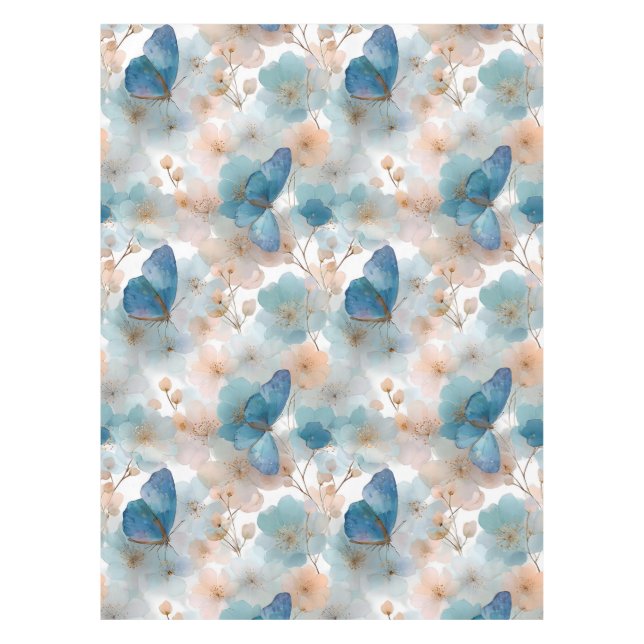 Nappe Fleurs printanières vintage & Papillon bleu (Devant)