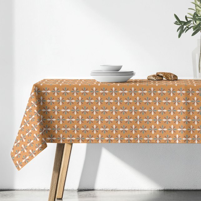 Nappe Fleurs Rétro Style Terracotta Marron (Retro Flowers Tablecloth Brown Terracotta Style)