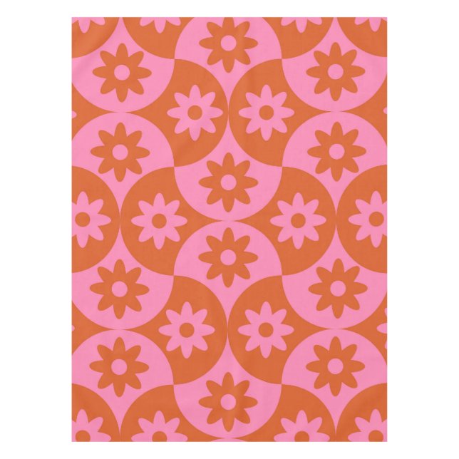 Nappe Fleurs roses et orange sur coquille milieu de sièc (Devant)