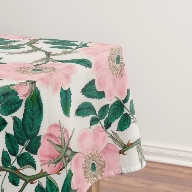 Nappe Fleurs Roses roses et Motif Feuille vert (In Situ)