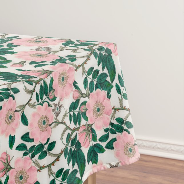 Nappe Fleurs Roses roses et Motif Feuille vert (In Situ)