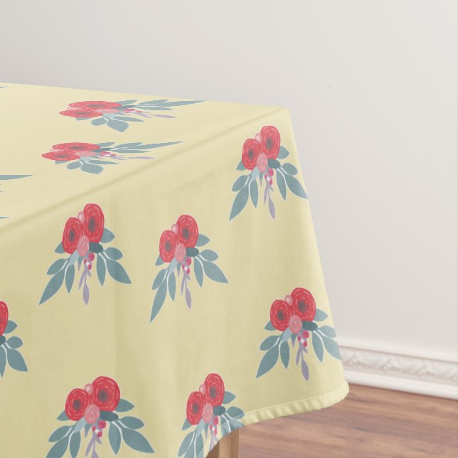 Nappe Fleurs rouges et feuilles verts sur marron (In Situ)