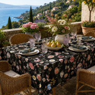 Nappe Fleurs sauvages aquarelles romantiques noires et l
