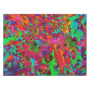 Nappe Fleurs sauvages psychédéliques rouges et vertes gr