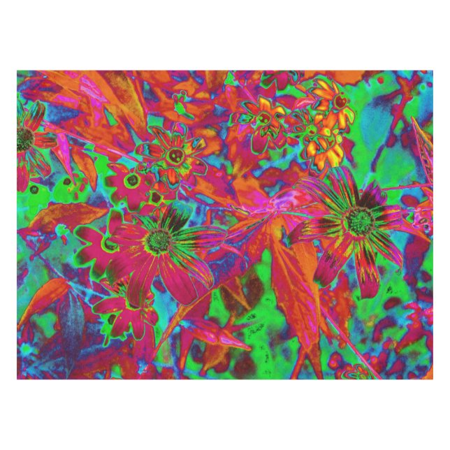 Nappe Fleurs sauvages psychédéliques rouges et vertes gr (Devant (Horizontal))