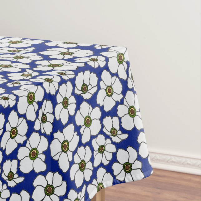 Nappe Fleurs Sauvages Tropicales sur Fond Bleu  (In Situ)