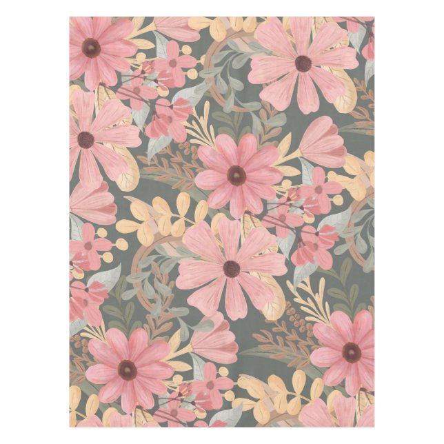 Nappe Fleurs vertes rose Sage Laisser Motif Aquarelle (Devant)