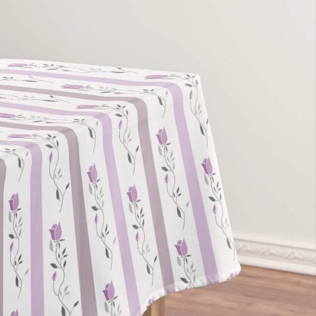 Nappe Fleurs vintage motif rayé blanc beige rose  (In Situ)