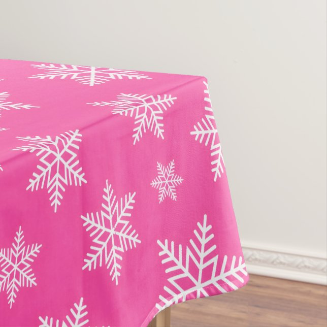 Nappe Flocons blancs sur motif d'hiver rose (In Situ)