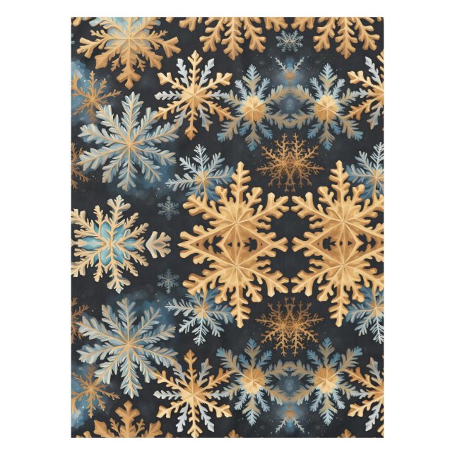 Nappe Flocons de neige Noël Magique Noir Or Bleu (Devant)