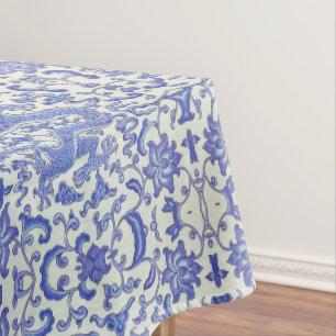 Nappe Floral de dragon oriental chinois bleu et blanc