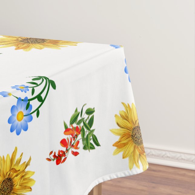 Nappe Floral Fleur sauvage bleu jaune sur blanc (In Situ)