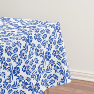 Nappe florale bleue et blanche de damassé