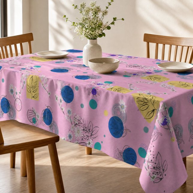 Nappe Formes Botaniques Abstraites Florales Bohème Rose  (Créateur téléchargé)