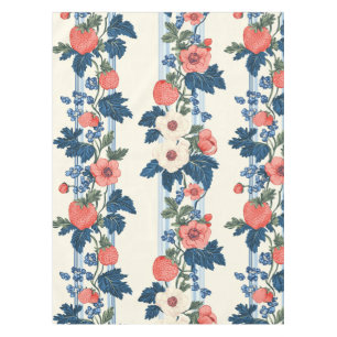 Nappe Fraises vintages et Feuilles bleus motif floral