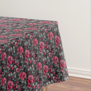 Nappe Framboise, fleurs bordeaux sur fond gris foncé