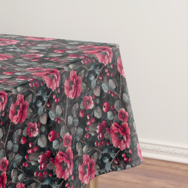 Nappe Framboise, fleurs bordeaux sur gris foncé (In Situ)