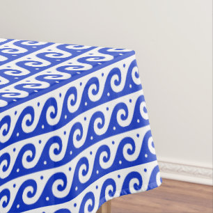 Nappe Fret grec, Motif d'onde méditerranéen, Bleu