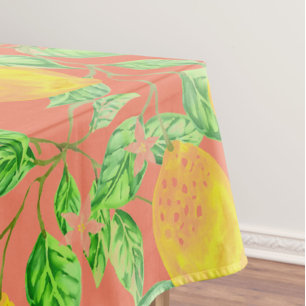 Nappe Fruit citron motif jaune et pêche rose