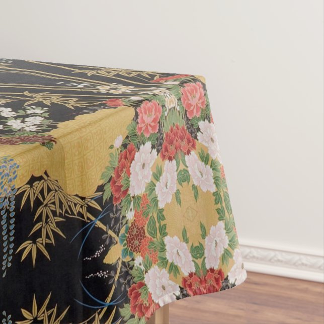 Nappe Gold Black Rouge japonais Floral Coton Dining (In Situ)