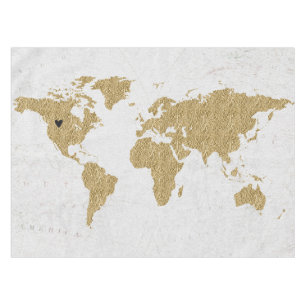 Nappe Gold Foil World Map Custom Moveable Heart Location