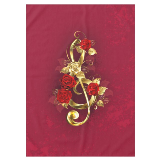 Nappe Golden Treble Clef avec fleurs Roses (Devant)