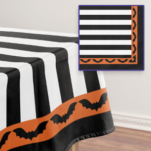 Nappe Goth Stripes Orange Bat Bordure Décor Halloween