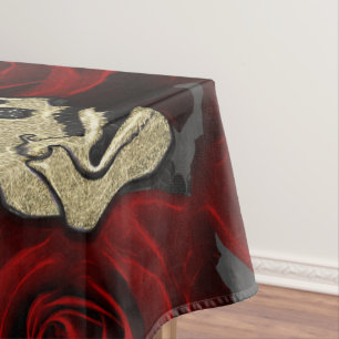 Nappe Gothique floral noir gris de roses rouges et de