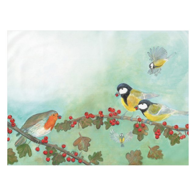 Nappe Great Tit Birds, Red Robin & Hawthorn (Devant (Horizontal))