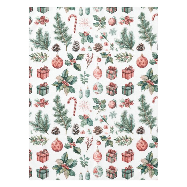 Nappe Green Red Holiday Watercolor Pine Berry Whimsical (Devant)