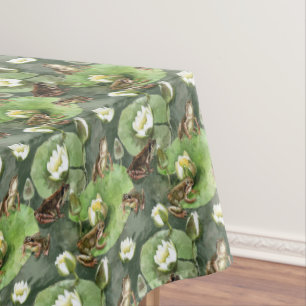 Nappe Grenouilles nénuphars verts et blancs