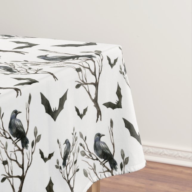 Nappe Halloween Corbeaux chauves-souris noir et blanc Aq (In Situ)