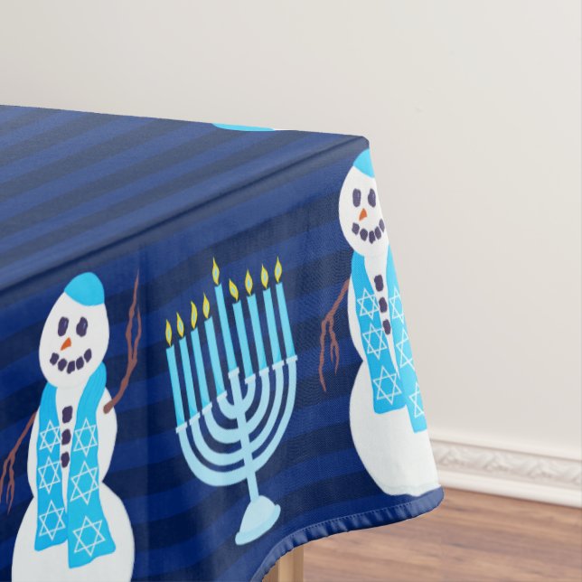 Nappe Hanoukka Juif Snowman Blue Hanukiah Holiday (In Situ)