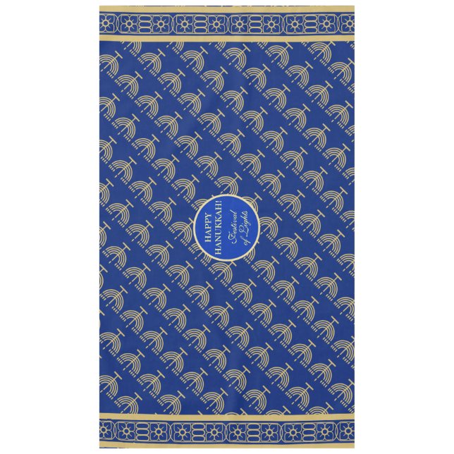 Nappe Hanukkah Festival Party Gold Menorah blue pattern (Devant)