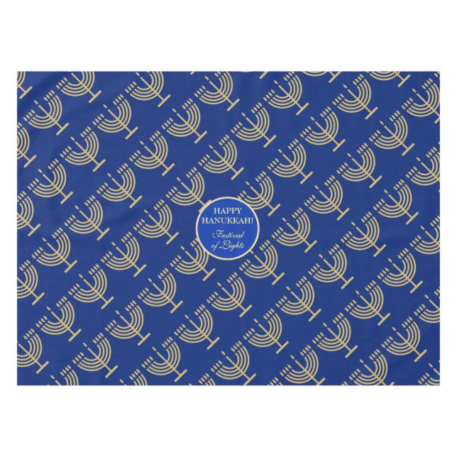Nappe Hanukkah Festival Party Gold Menorah blue pattern (Devant (Horizontal))