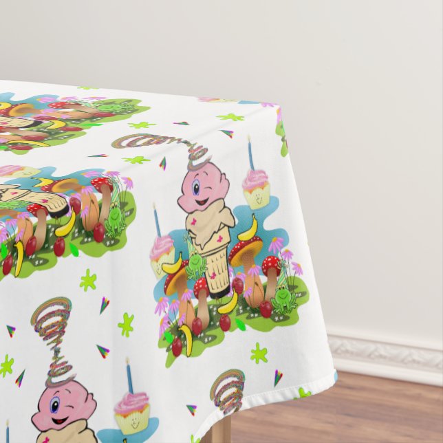 Nappe Happy Birthday Tablecloth FUN Pink Cupcake  (In Situ)
