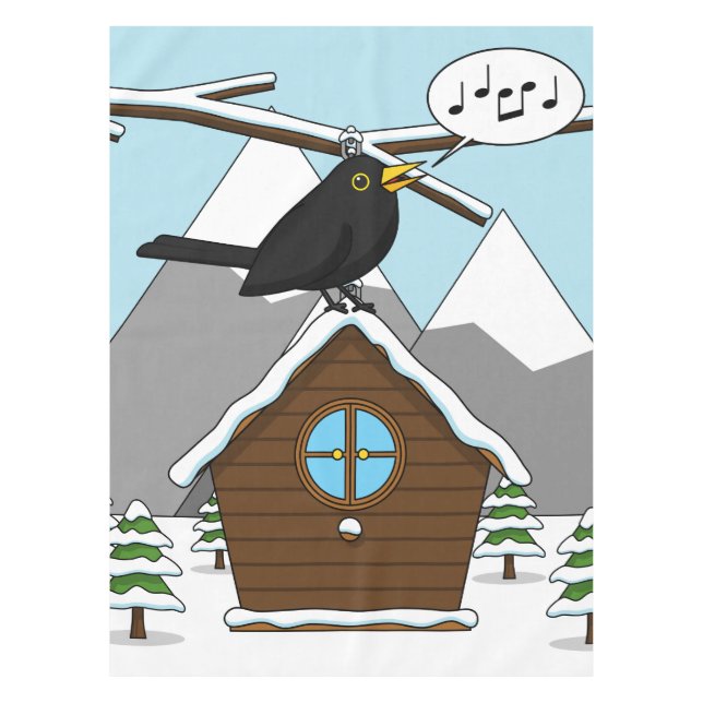 Nappe Happy Blackbird chanter dans le paysage hivernal (Devant)