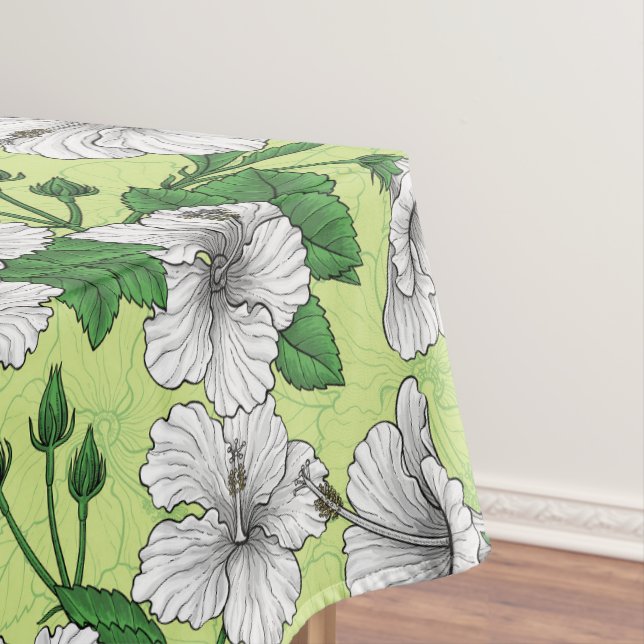 Nappe Hibiscus blanc motif floral tropical (In Situ)