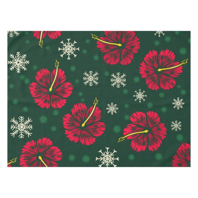 Nappe Hibiscus floral tropical Snowflakes Noël | (Devant (Horizontal))