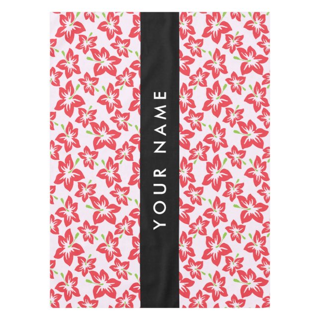 Nappe Hibiscus rouge, Fleurs rouges, Votre nom (Devant)