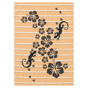 Nappe Hibiscus tropicaux fleurit & geckos noir + backgr