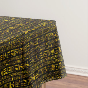 Nappe Hiéroglyphes égyptiens or coton noir