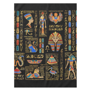 Nappe Hiéroglyphes et divinités égyptiens en noir