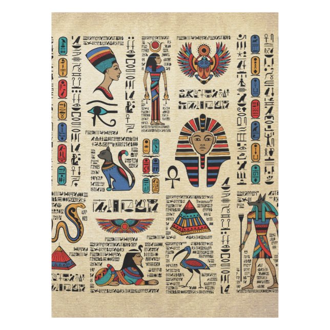 Nappe Hiéroglyphes et divinités égyptiens sur papyrus (Devant)